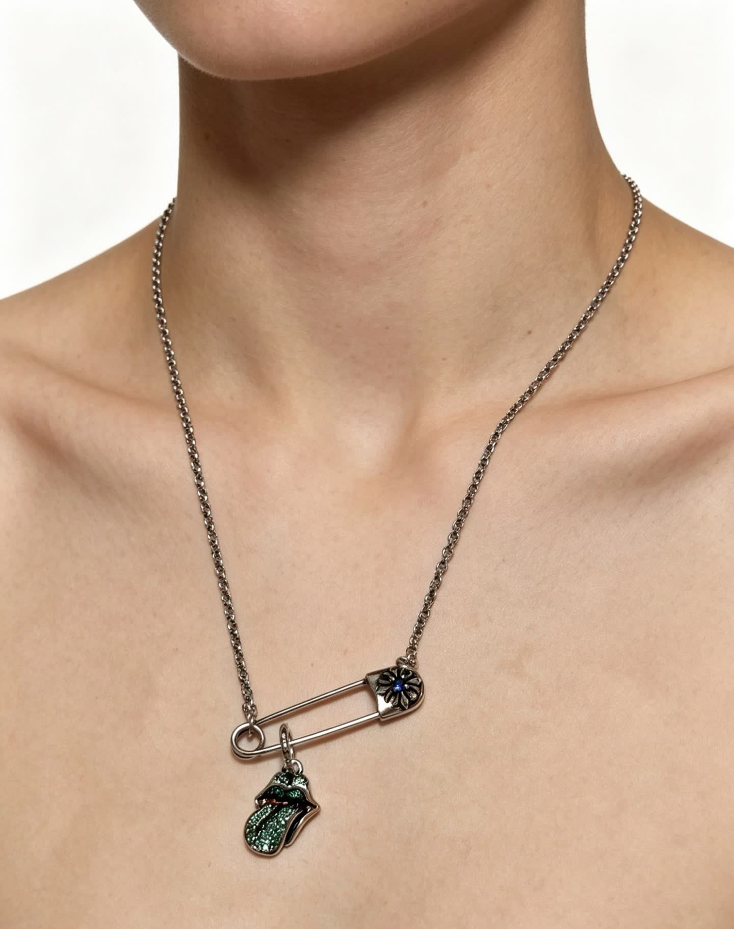 Chrome Hearts Rolling Stones Tongue Safety Pin Necklace
